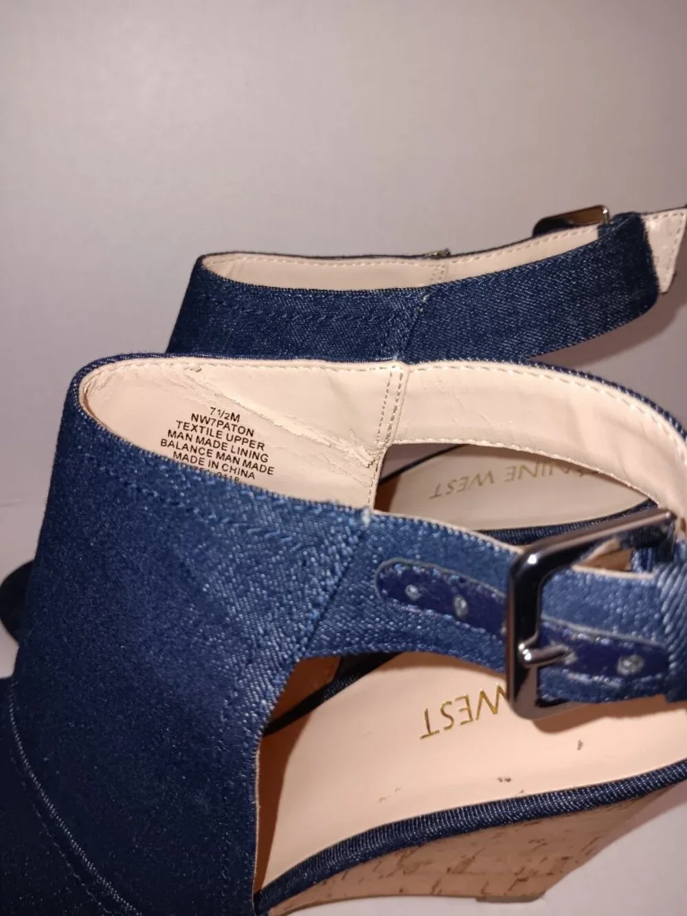 NINE WEST BLUE DENIM OPEN TOE WEDGE SHOES